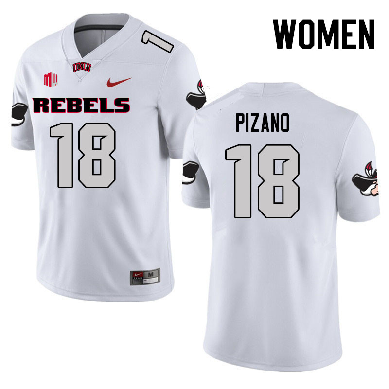 Women #18 Jose Pizano UNLV Rebels College Football Jerseys Stitched Sale-White - Click Image to Close